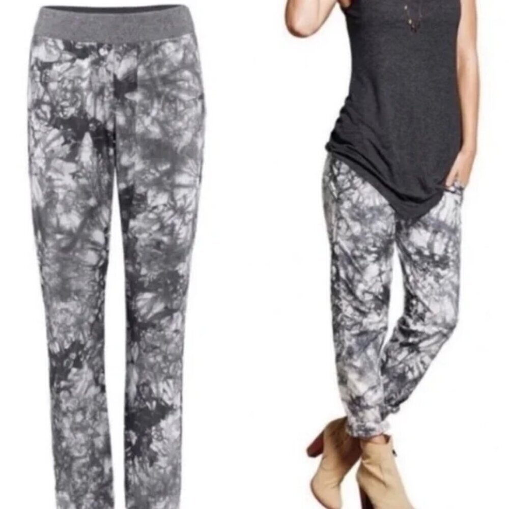 CAbi #5075 Gray Marble Tie Dye Cotton Poplin Pull On Casual Pants - Size S